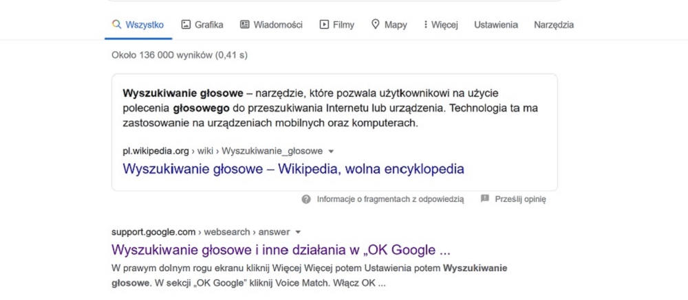 Wyniki Featured Snippets w wyszukiwaniu głosowym
